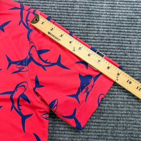 Waggle Golf Polo Shirt Mens Small Red Navy Blue Shark Print Performance Stretch - Picture 10 of 11
